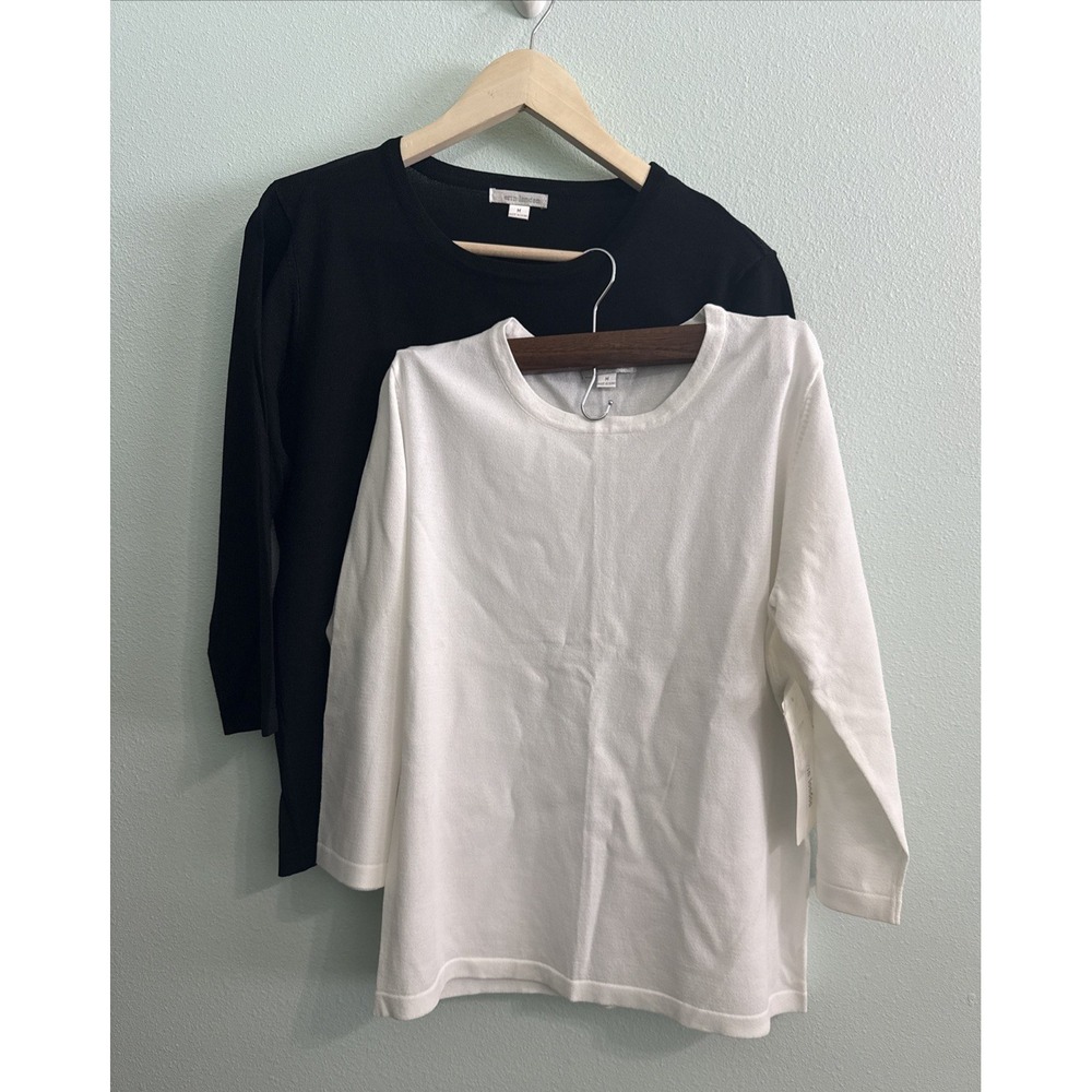 Erin London‎ top bundle Med black and white gathered 3/4 sleeves Flattering NWT